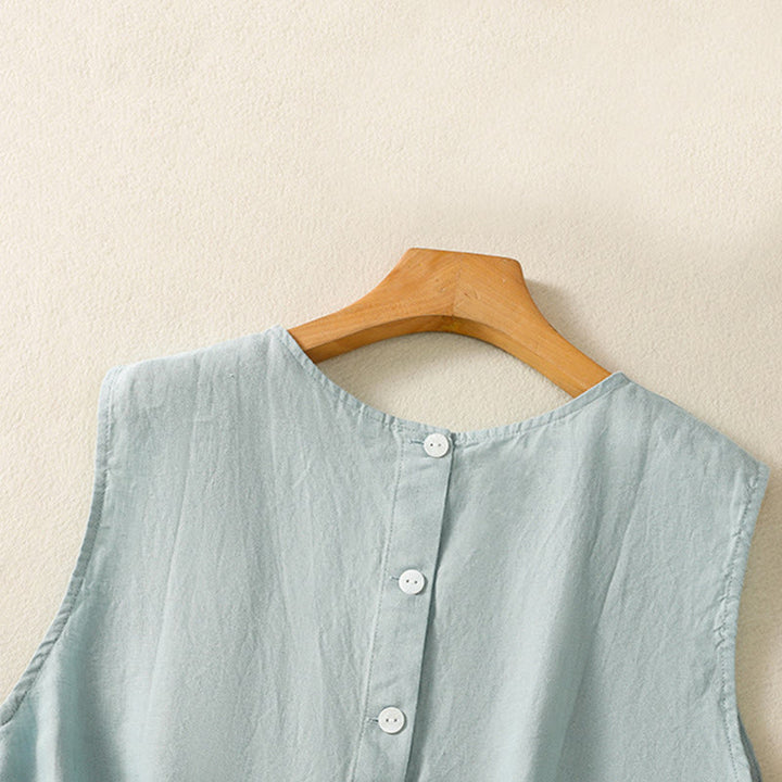 Buddha Stones Einfaches Rundhals-Knopf-Design Ärmelloses Damen-Unterhemd aus Baumwolle - image 11