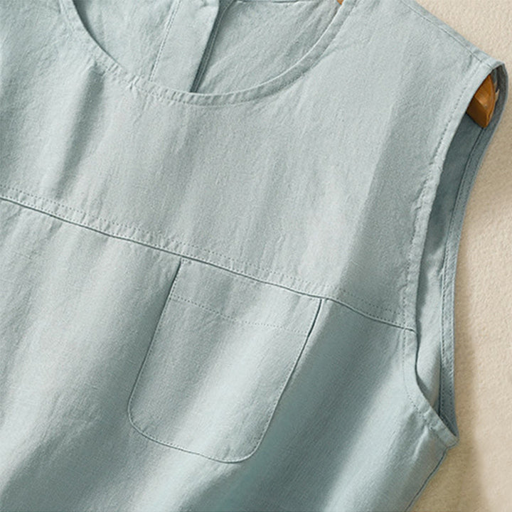 Buddha Stones Einfaches Rundhals-Knopf-Design Ärmelloses Damen-Unterhemd aus Baumwolle - image 9