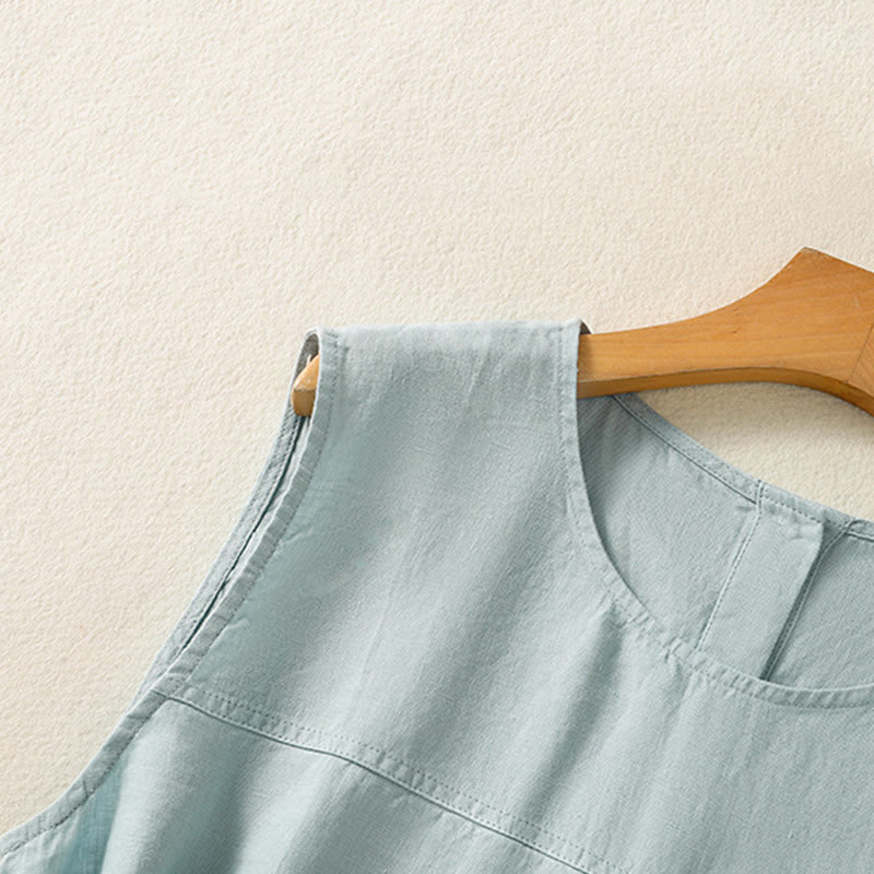 Buddha Stones Einfaches Rundhals-Knopf-Design Ärmelloses Damen-Unterhemd aus Baumwolle - image 10