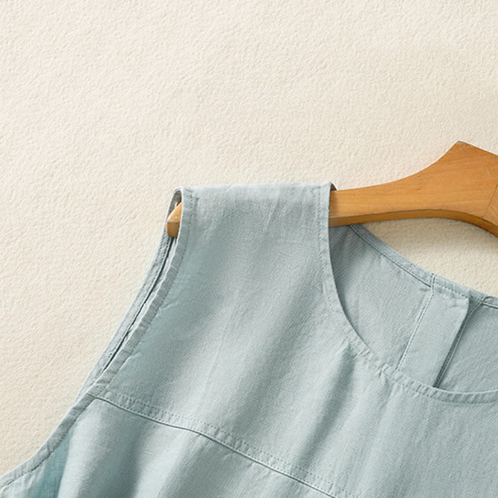 Buddha Stones Einfaches Rundhals-Knopf-Design Ärmelloses Damen-Unterhemd aus Baumwolle - image 10