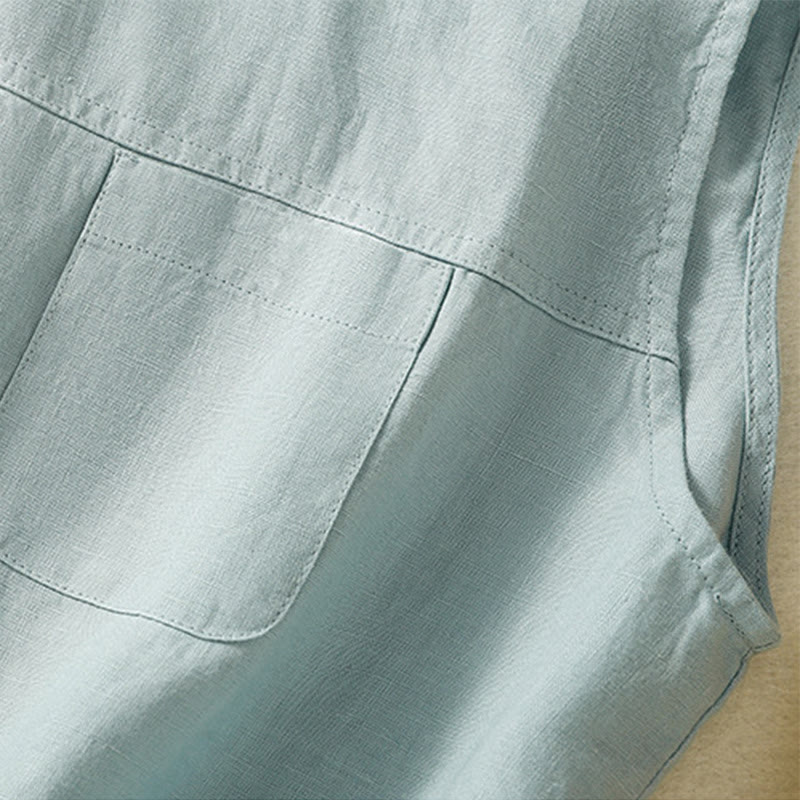 Buddha Stones Einfaches Rundhals-Knopf-Design Ärmelloses Damen-Unterhemd aus Baumwolle - image 13