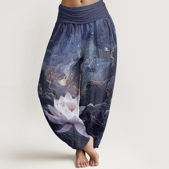 Buddha Stones Damen-Haremshose aus reiner Baumwolle mit lässigem Lotus-Sternenhimmel-Wolken-Muster und elastischer Taille - Marine - US22, UK/AU26, EU54 (6XL) - image 9