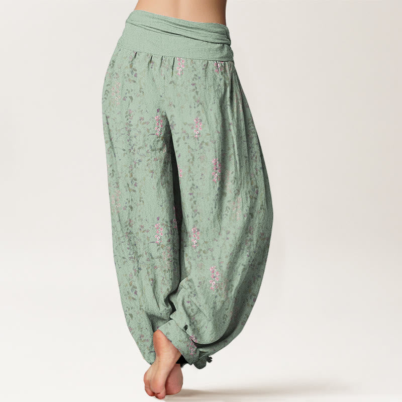 Buddha Stones Lässige Haremshose für Damen mit elastischer Taille und kleinem Blumenmuster - image 3
