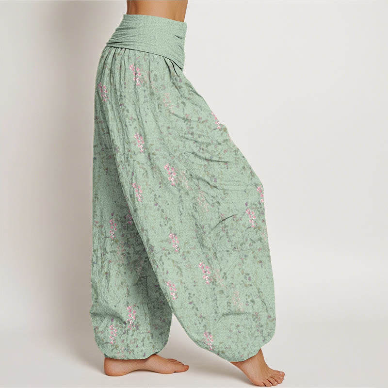 Buddha Stones Lässige Haremshose für Damen mit elastischer Taille und kleinem Blumenmuster - image 2