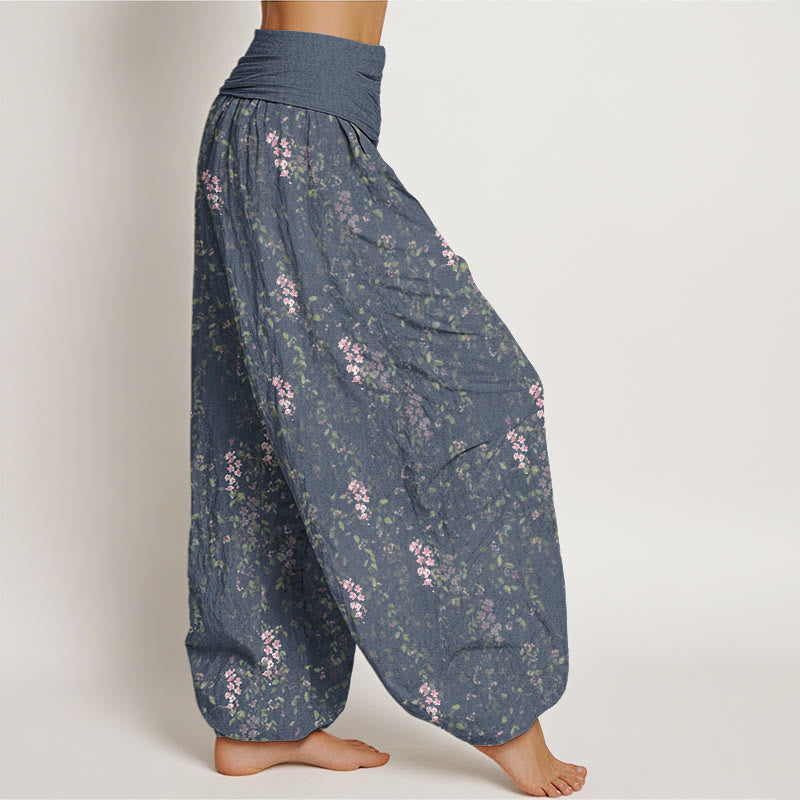 Buddha Stones Lässige Haremshose für Damen mit elastischer Taille und kleinem Blumenmuster - image 6