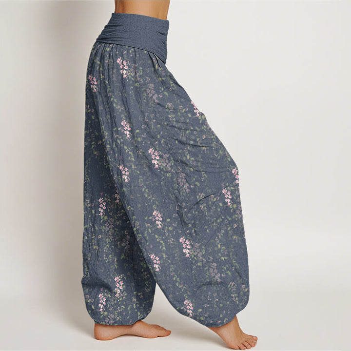 Buddha Stones Lässige Haremshose für Damen mit elastischer Taille und kleinem Blumenmuster - image 6