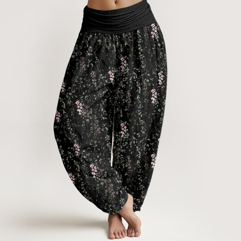 Buddha Stones Lässige Haremshose für Damen mit elastischer Taille und kleinem Blumenmuster - Schwarz - US22， UK/AU26，EU54 (6XL) - image 8