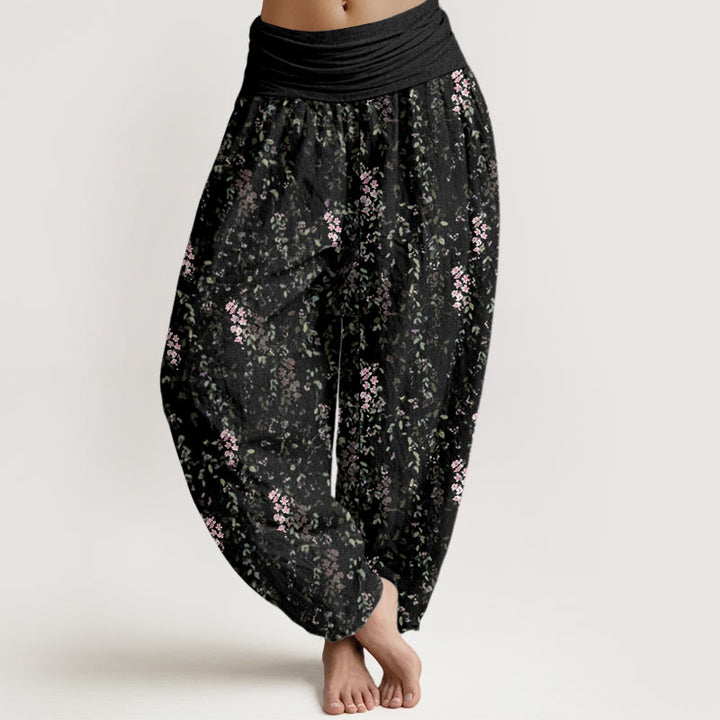 Buddha Stones Lässige Haremshose für Damen mit elastischer Taille und kleinem Blumenmuster - Schwarz - US22， UK/AU26，EU54 (6XL) - image 8