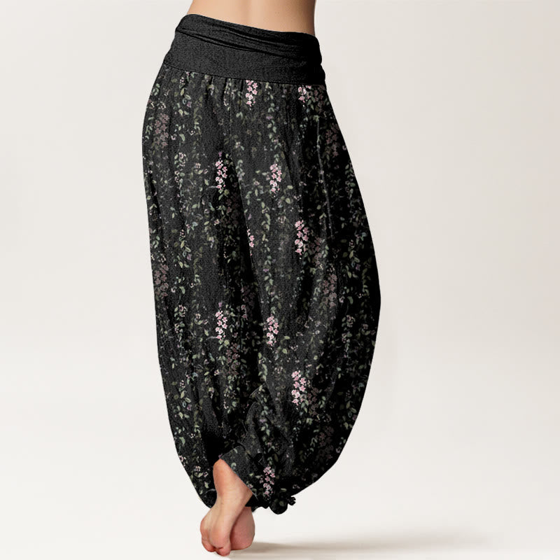 Buddha Stones Lässige Haremshose für Damen mit elastischer Taille und kleinem Blumenmuster - image 10