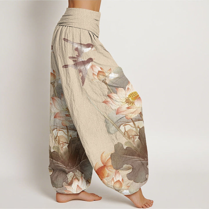 Buddha Stones Lässige Sommer-Haremshose für Damen mit Lotusteich-Muster und elastischer Taille - image 9