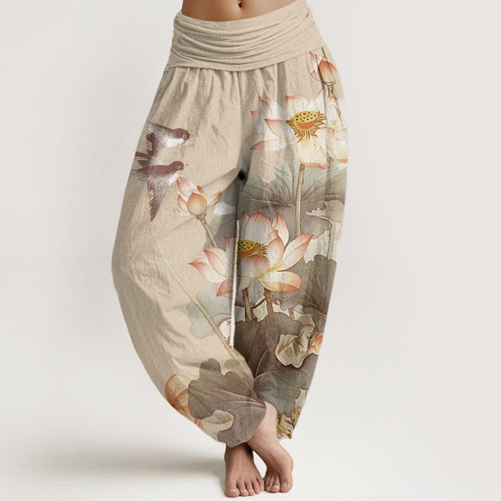Buddha Stones Lässige Sommer-Haremshose für Damen mit Lotusteich-Muster und elastischer Taille - Bräunen - US22， UK/AU26，EU54 (6XL) - image 8