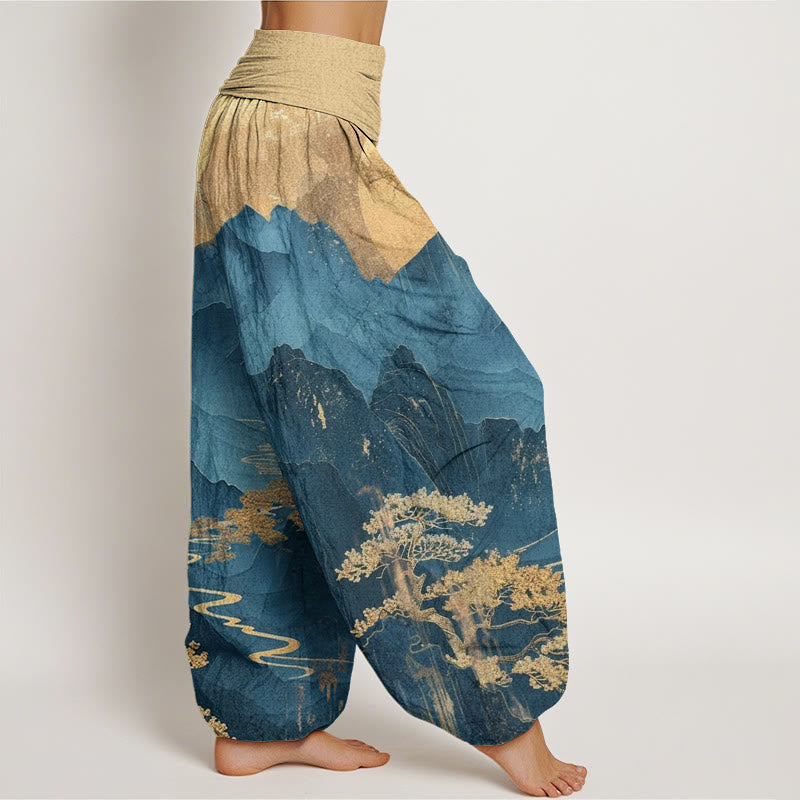 Lässige Haremshose mit Buddha Stones, Bergen, Bäumen und Ästen, Muster für Damen, elastische Taille - image 2
