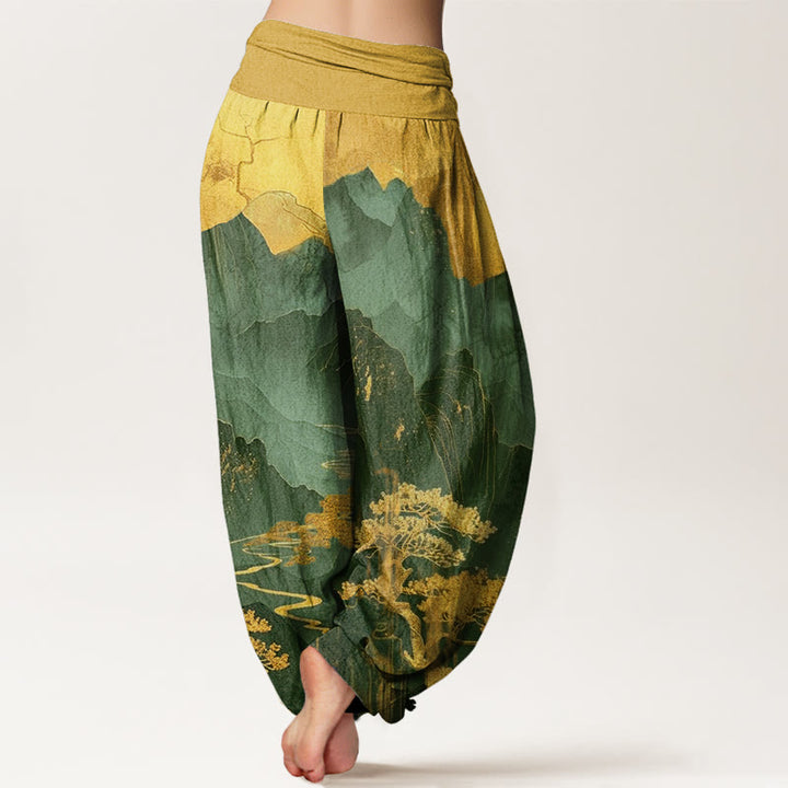 Lässige Haremshose aus Baumwolle mit Buddha Stones und Berg-/Baumzweigmuster für Damen mit elastischem Bund - image 6