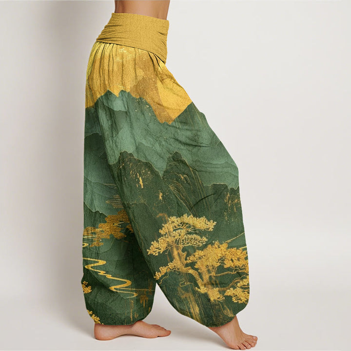 Lässige Haremshose mit Buddha Stones, Bergen, Bäumen und Ästen, Muster für Damen, elastische Taille - image 6