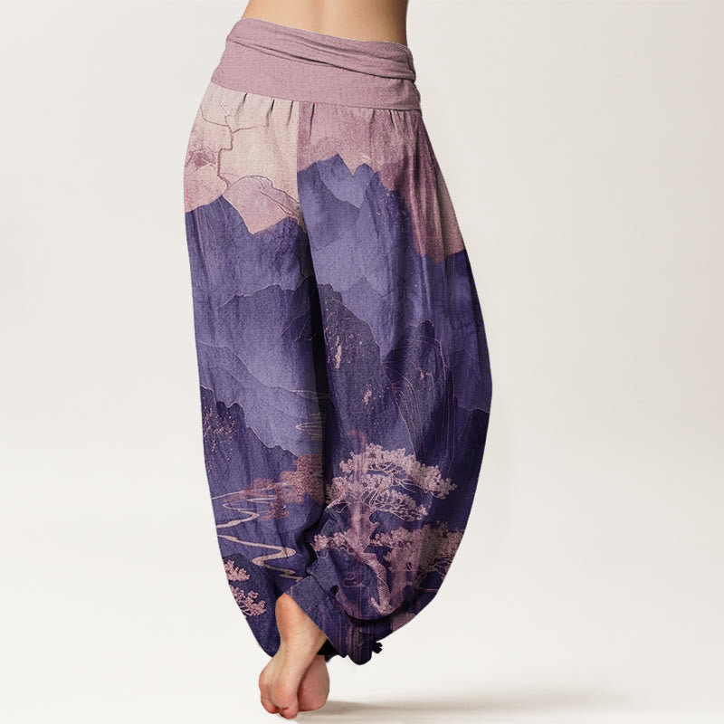 Lässige Haremshose aus Baumwolle mit Buddha Stones und Berg-/Baumzweigmuster für Damen mit elastischem Bund - image 9