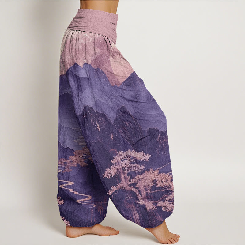 Lässige Haremshose mit Buddha Stones, Bergen, Bäumen und Ästen, Muster für Damen, elastische Taille - image 9