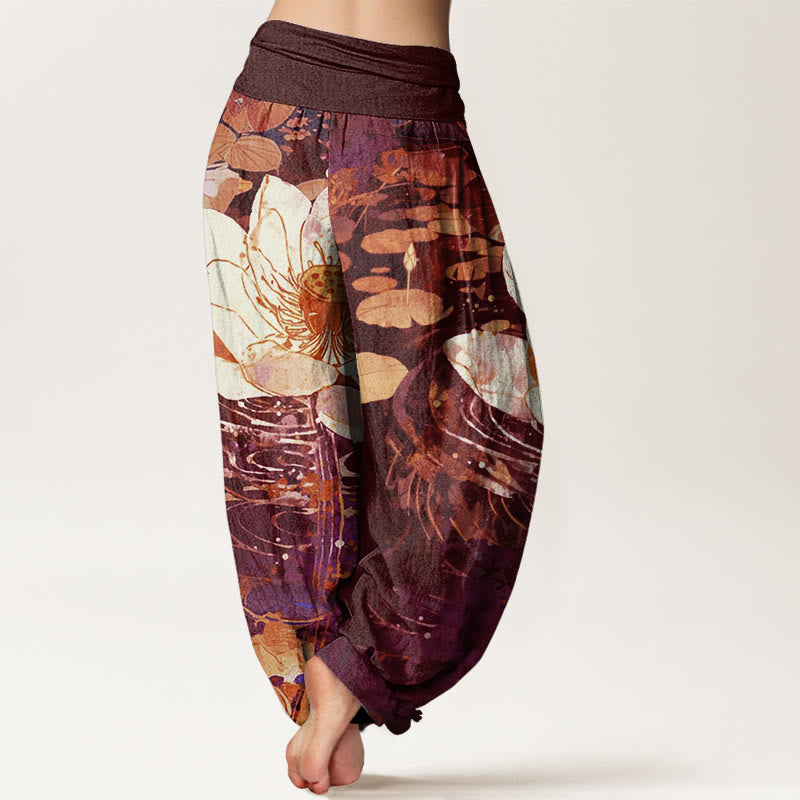 Buddha Stones Lässige, charmante Haremshose mit Lotusblumenmuster für Damen, elastische Taille - image 7