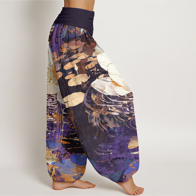Buddha Stones Lässige, charmante Haremshose mit Lotusblumenmuster für Damen, elastische Taille - image 9