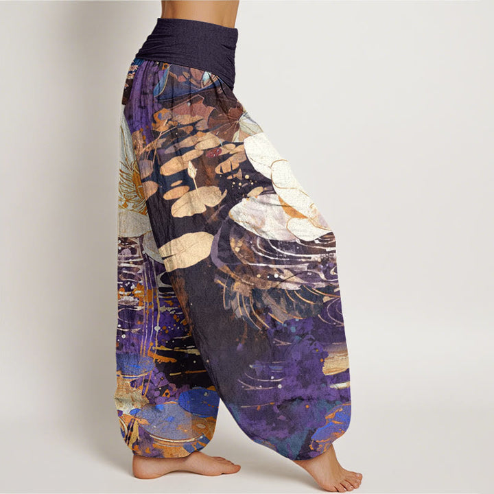 Buddha Stones Lässige, charmante Haremshose mit Lotusblumenmuster für Damen, elastische Taille - image 9