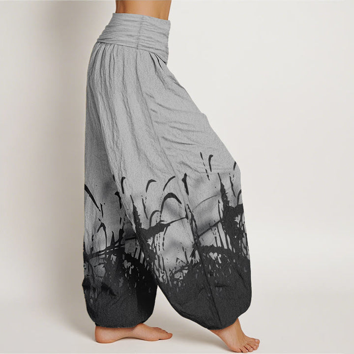 Buddha Stones Damen-Haremshose mit elastischer Taille und Wildgras-Muster aus reiner Baumwolle