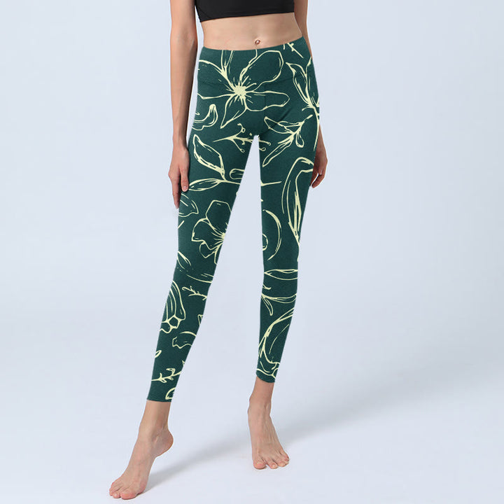 Buddha Stones Große Blumenblüten-Druck-Gym-Leggings für Damen, Yoga-Hose - image 6