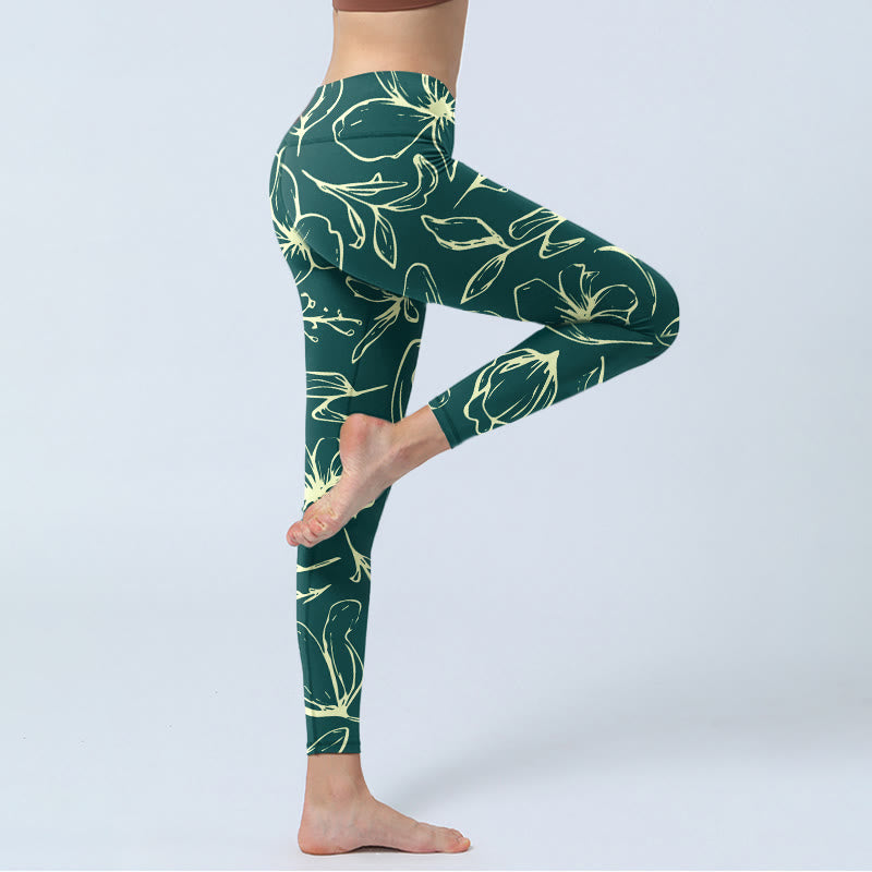 Buddha Stones Große Blumenblüten-Druck-Gym-Leggings für Damen, Yoga-Hose - image 3