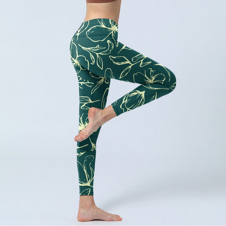 Buddha Stones Große Blumenblüten-Druck-Gym-Leggings für Damen, Yoga-Hose - image 3