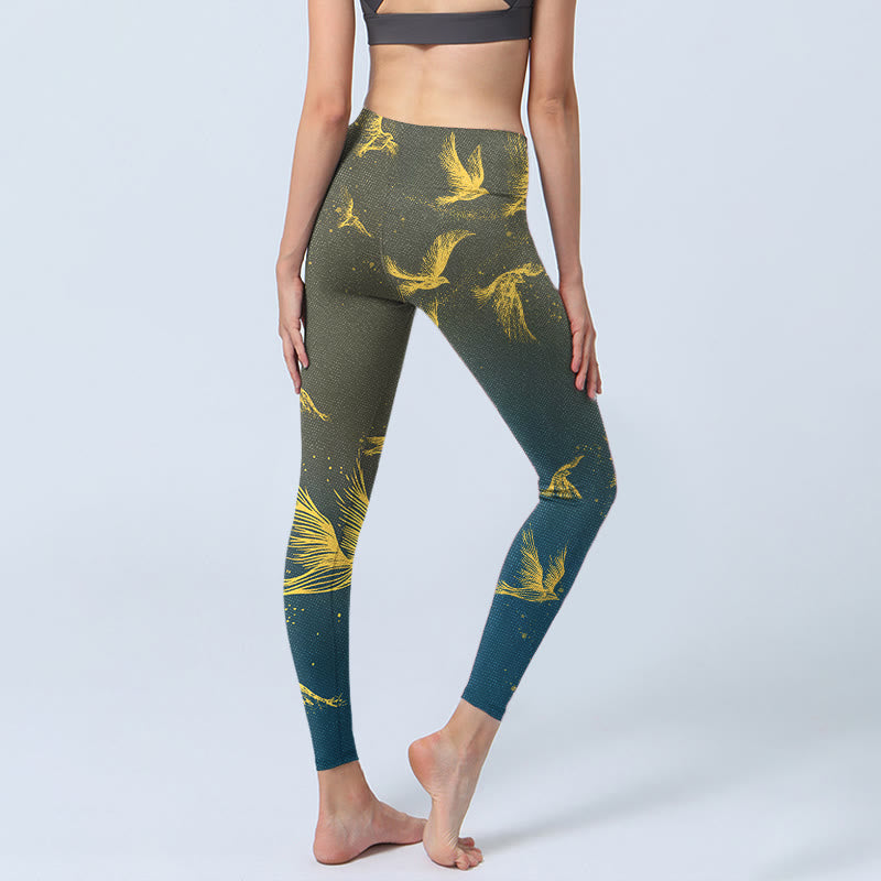 Buddha Stones Golden Flying Birds Print Gym Leggings Damen Yogahose - image 4