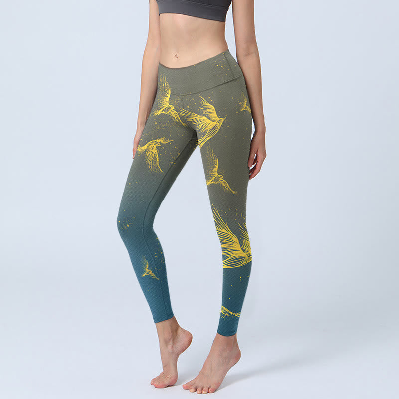 Buddha Stones Golden Flying Birds Print Gym Leggings Damen Yogahose - Schiefergrau - US18, UK/AU22, EU50 (4XL) - image 0