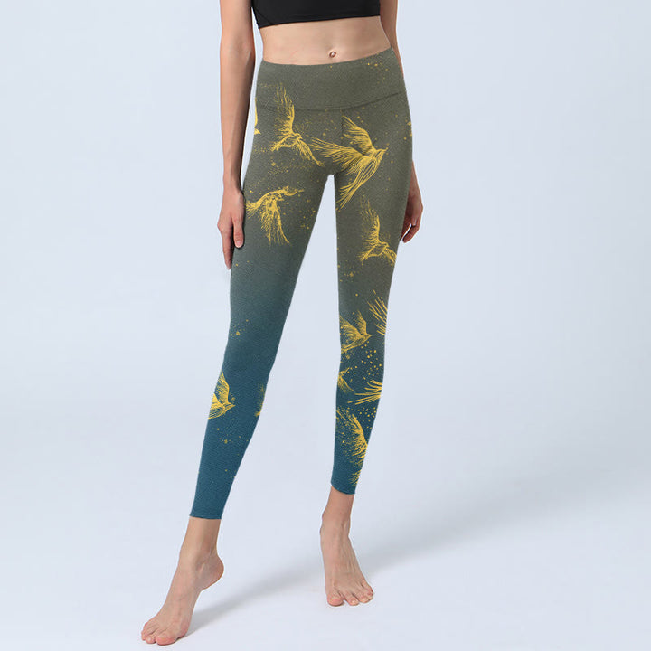 Buddha Stones Golden Flying Birds Print Gym Leggings Damen Yogahose - image 5