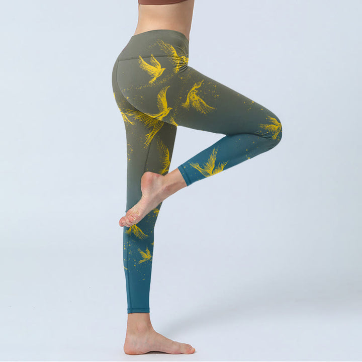 Buddha Stones Golden Flying Birds Print Gym Leggings Damen Yogahose - image 3
