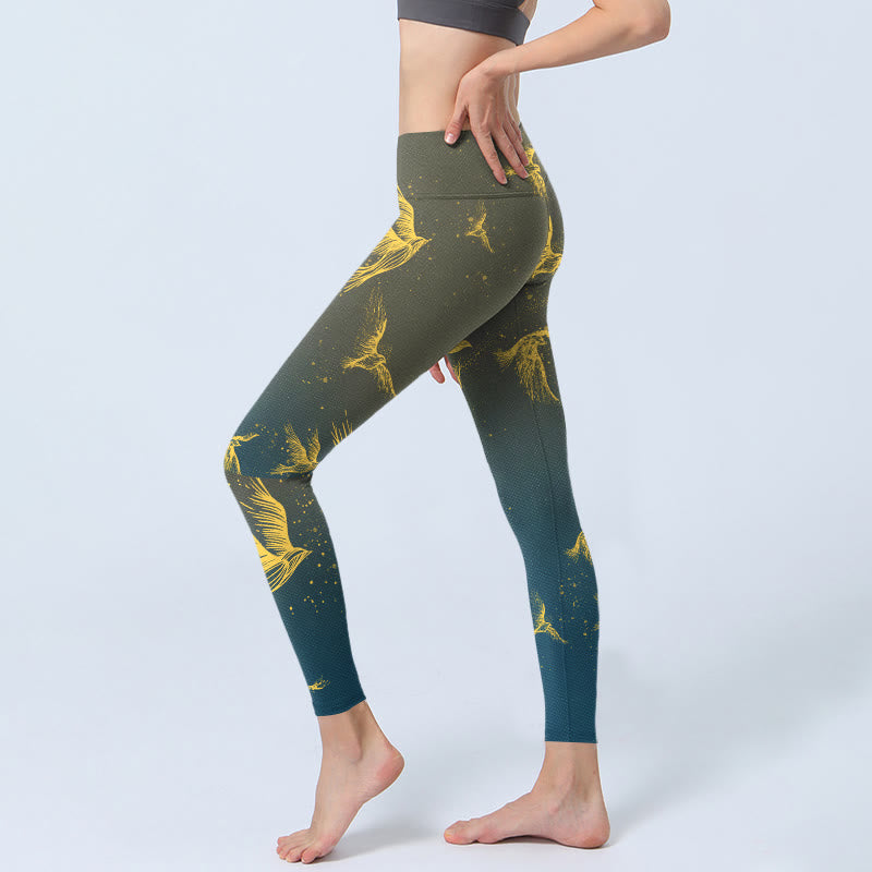 Buddha Stones Golden Flying Birds Print Gym Leggings Damen Yogahose - image 2