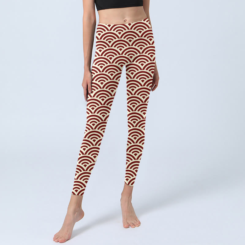 Buddha Stones Rot Beige Fächerformen Print Gym Leggings Damen Yogahose - image 6