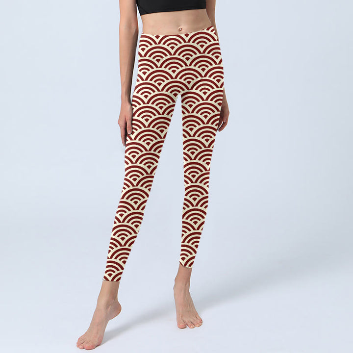 Buddha Stones Rot Beige Fächerformen Print Gym Leggings Damen Yogahose - image 6