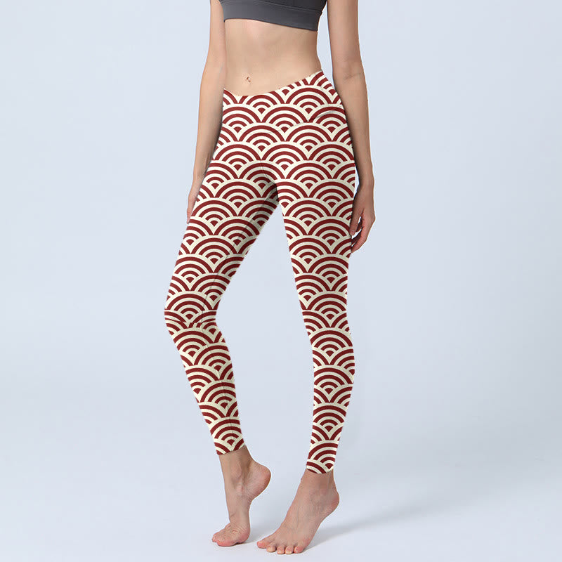 Buddha Stones Rot Beige Fächerformen Print Gym Leggings Damen Yogahose - Beige - US18， UK/AU22，EU50 (4XL) - image 1