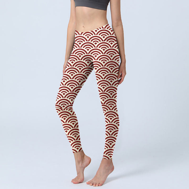 Buddha Stones Rot Beige Fächerformen Print Gym Leggings Damen Yogahose - Beige - US18， UK/AU22，EU50 (4XL) - image 1