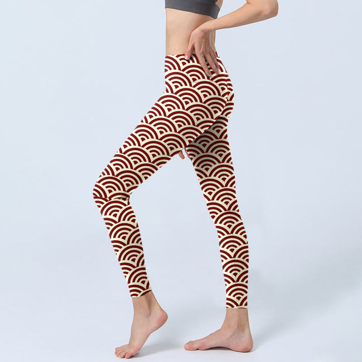 Buddha Stones Rot Beige Fächerformen Print Gym Leggings Damen Yogahose - image 2