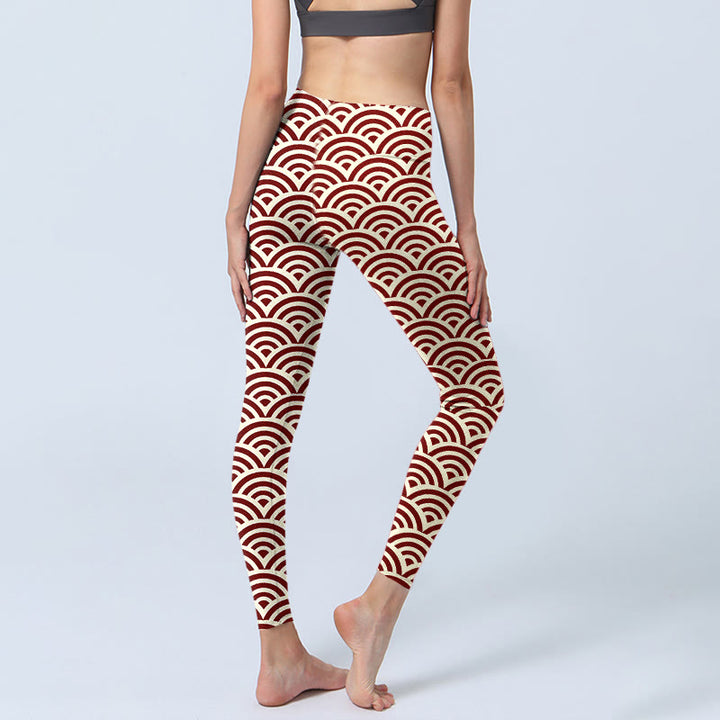 Buddha Stones Rot Beige Fächerformen Print Gym Leggings Damen Yogahose - image 4