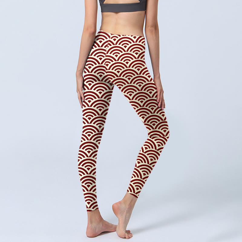 Buddha Stones Rot Beige Fächerformen Print Gym Leggings Damen Yogahose - image 5