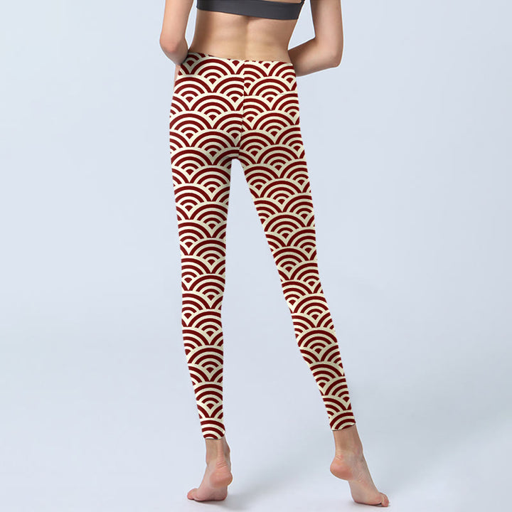 Buddha Stones Rot Beige Fächerformen Print Gym Leggings Damen Yogahose - image 7
