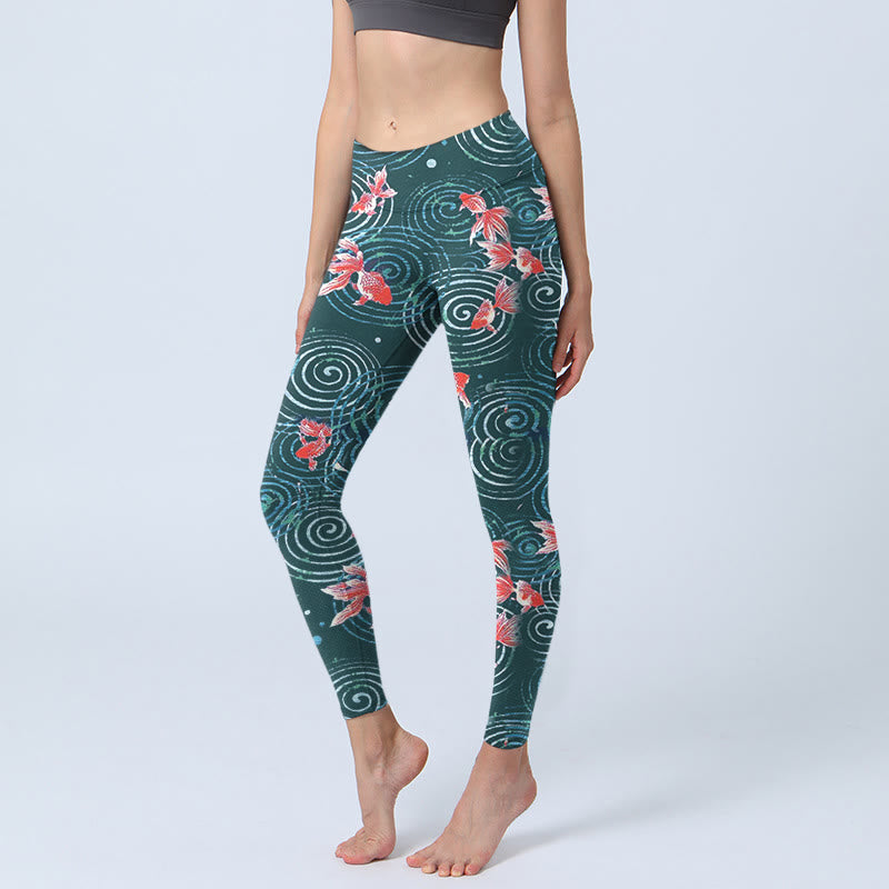 Buddha Stones Red Koi Fish Water Ripple Print Gym Leggings Damen Yogahose - CadetBlue - US18， UK/AU22，EU50 (4XL) - image 1