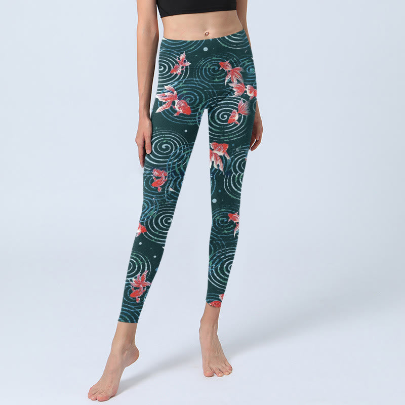 Buddha Stones Red Koi Fish Water Ripple Print Gym Leggings Damen Yogahose - image 5
