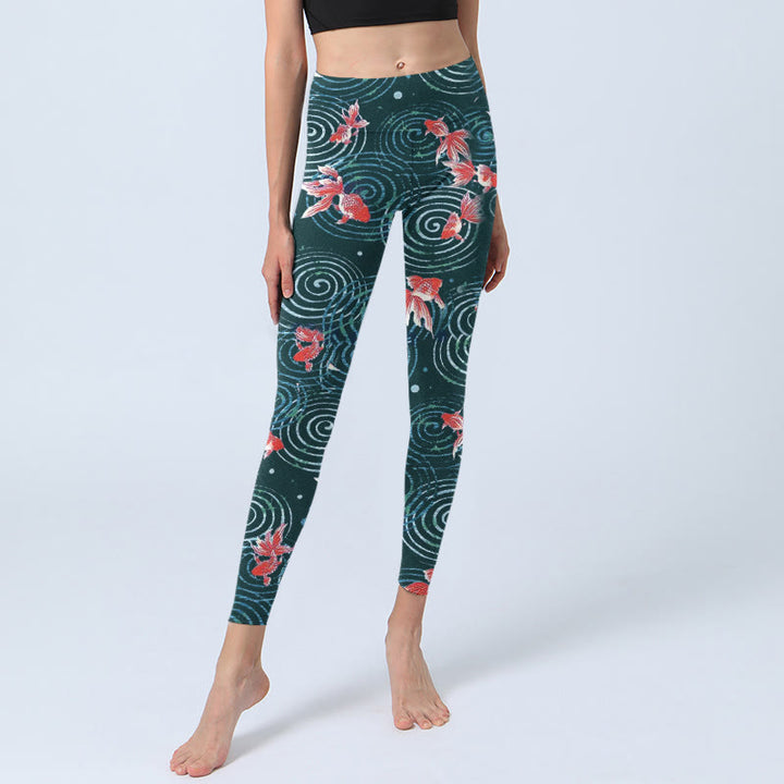 Buddha Stones Red Koi Fish Water Ripple Print Gym Leggings Damen Yogahose - image 5