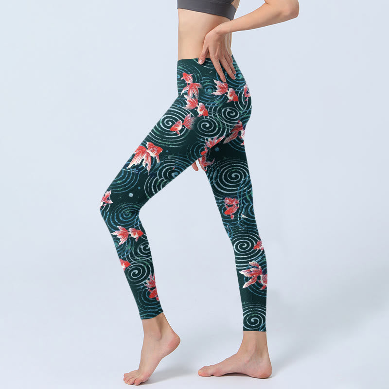 Buddha Stones Red Koi Fish Water Ripple Print Gym Leggings Damen Yogahose - image 3