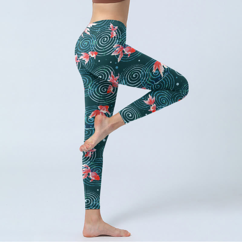 Buddha Stones Red Koi Fish Water Ripple Print Gym Leggings Damen Yogahose - image 3