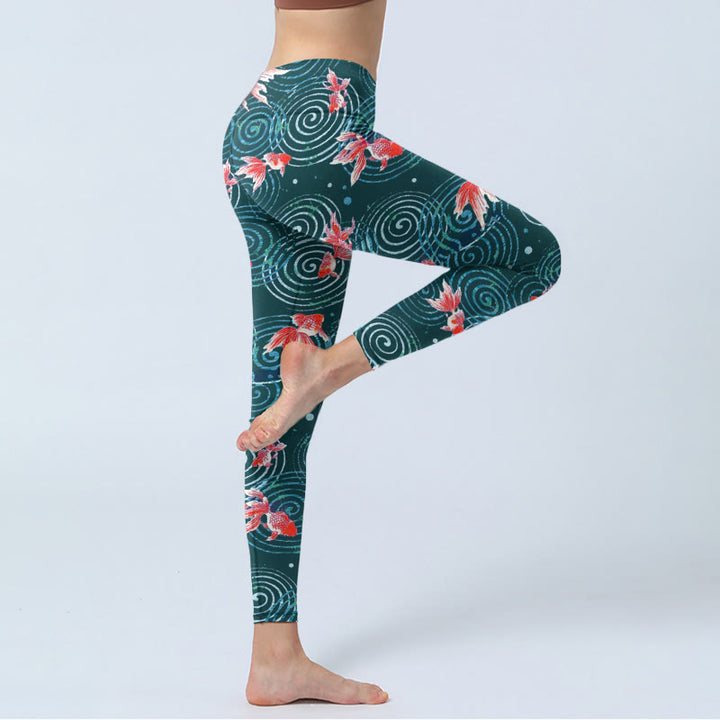 Buddha Stones Red Koi Fish Water Ripple Print Gym Leggings Damen Yogahose - image 3