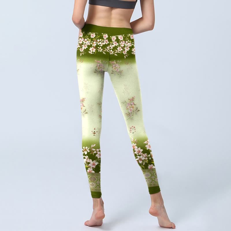 Buddha Stones Rosa Blumen Grüne Blätter Print Gym Leggings Damen Yogahose - image 6