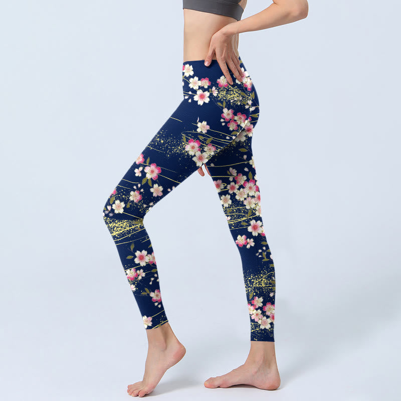 Buddha Stones Rosa Magenta Blumen Grüne Blätter Print Gym Leggings Damen Yoga Hose - image 2