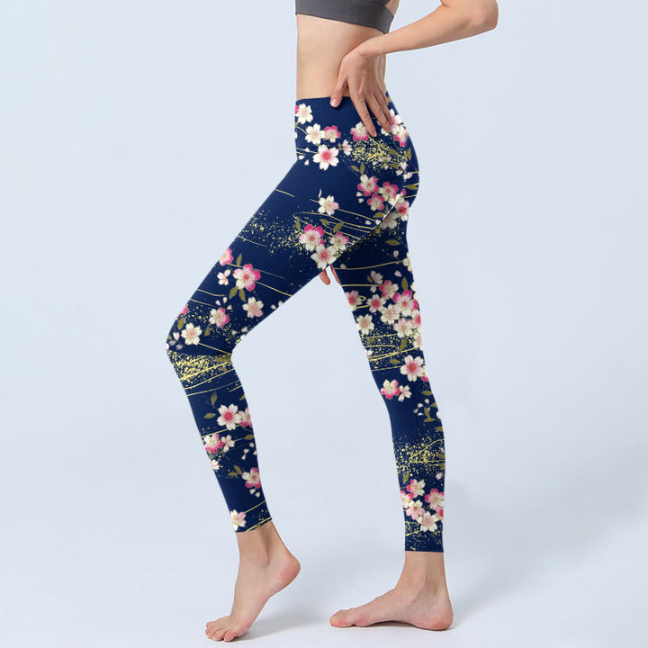 Buddha Stones Rosa Magenta Blumen Grüne Blätter Print Gym Leggings Damen Yoga Hose - image 2