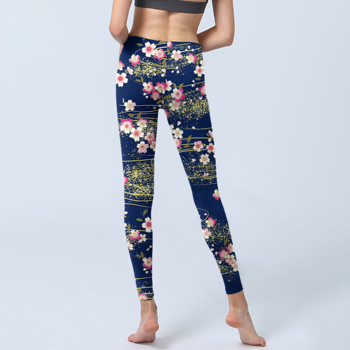 Buddha Stones Rosa Magenta Blumen Grüne Blätter Print Gym Leggings Damen Yoga Hose - image 6